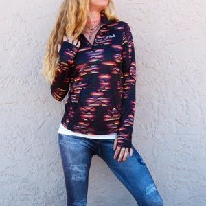 FILA Fiery Aztec Print Sleek Black Quarter Zip